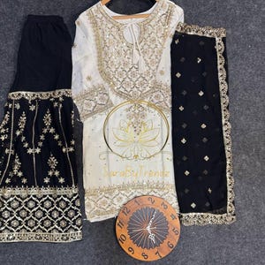 Beautiful Partywear Kurta Palazzo Set with Dupatta, Pakistani Designer Georgette 3 piece Salwar Kameez for Weddings Readymade Dress