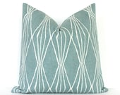 Powder Blue Geometric Decorative Designer Pillow Cover Accent Throw Cushion modern diamonds shapes light robins egg blue ivory rain aqua