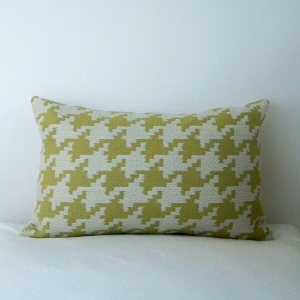 Modern Geometric Decorative Designer Lumbar Pillow Cover 12x18 Green Yellow Chartreuse. Accent Throw Cushion. Robert Allen . Houndstooth