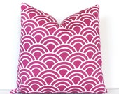 Radiant Orchid Geometric Designer Pillow Cover 18" White Modern accent cushion mod waves scales pink fuchsia arches scallop Valentines Day