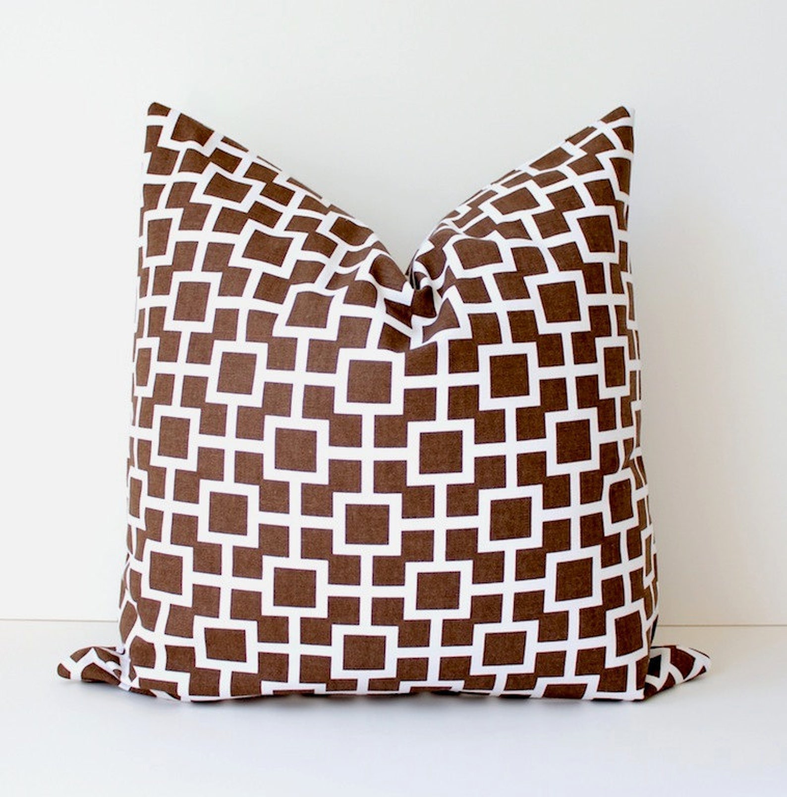 Modern Geometric Designer Pillow 18 Chocolate Brown and White Etsy