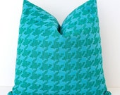 Modern Houndstooth Designer Pillow 18 Teal Emerald Green Accent Cushion Cover Geometric Turquoise kelly large Robert Allen peacock