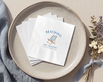 Personalized Teacher Retirement Napkins, Beaching Not Teaching Cocktail Napkins, Retirement Party Decor
