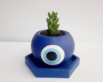 Evil Eye Planter / Mini Planter / Planter For Succulent / Desk Planter / Nazar / Blue Planter / Succulent Pots