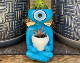 Evil Eye Protection Planter / Yogi Planter / Handmade Planter / Concrete Planter  / Desk Planter / Succulent Planter /  Yoga Planter