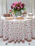 PF Pink & Green Floral Block Print Round Tablecloth - Indian Cotton, Wedding Anniversary
