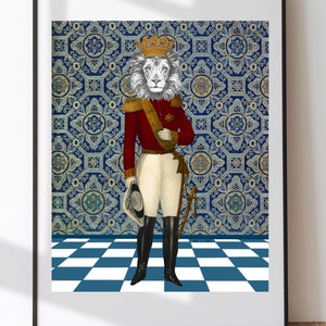 Lion King Portrait Art Print: Surreal Animal Digital Art