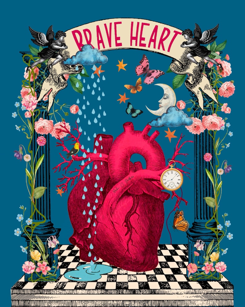 Brave Heart Art Print – Sacred Heart Illustration, Courage Wall Art ...