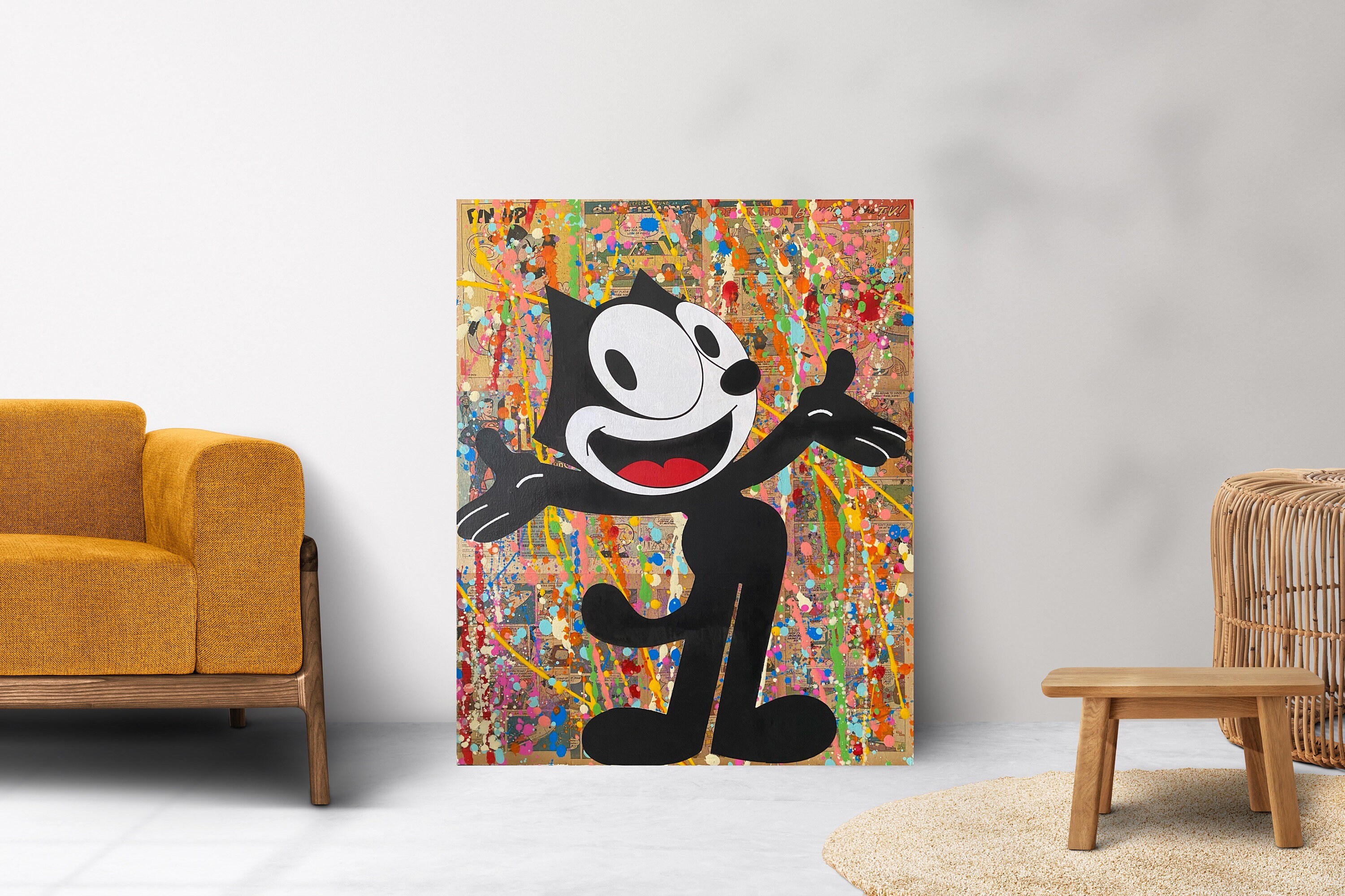 Felix the Cat, Mix Media Art, Pop Culture - Etsy