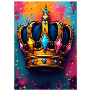 Colorful Crown Poster – Urban Pop Art Print – Royal Graffiti Wall Decor – Vibrant Jewel Tones