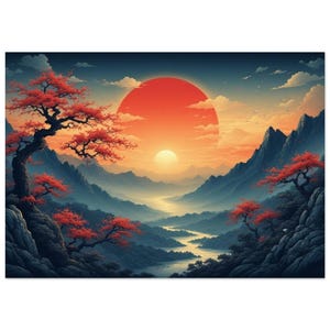 Japanese Red Sun Wall Art