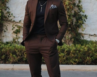 Men&#39;s Brown 2 Piece Suit | Custom Tailored Wedding & Formal Wear Suits | Perfect for Grooms, Events and Dinners | Elegant Gift for Men
