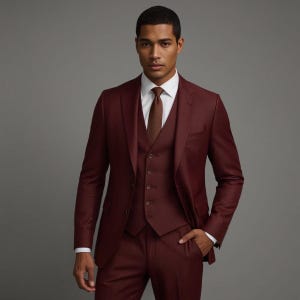 Men&#39;s Burgundy 3-Piece Suit | Formal Slim Fit Wedding Suit with Waistcoat | Groom, Reception, Party Wear | Arshi Studio