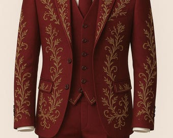 Burgundy Embroidered 3-Piece Suit for Men | Katdana Work Formal Suit | Wedding, Reception, Party Wear Designer Suit | Arshi Studio&quot;