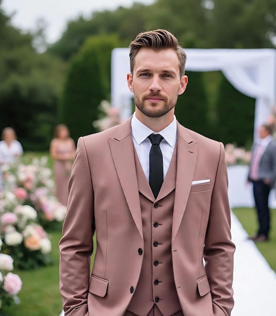 Men Pink Three Piece Men Suit for Men, Formal Slim Fit Wedding Suit, Engagement,Prom, Anniversary, Groom and Groomsmen Attire, Arshi India