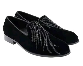 Luxury Velvet Black Loafers – Men’s Party & Wedding Slip-On Shoes