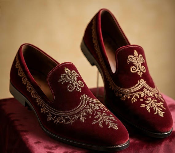 Luxury Velvet Embroidered Loafers – Men display picture 1