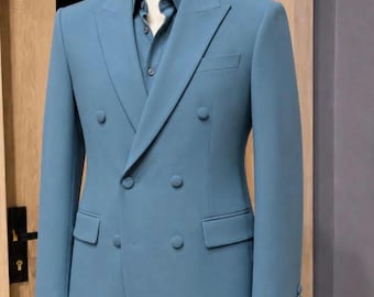 Men's Teal Blue 3 Piece Suit, Wedding Groom Tuxedo, Slim Fit Formal Suit, Custom Tailored Prom Suit, Blazer Vest Pants Set