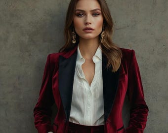 Women 2 Piece Suit | Velvet Suit, Burgundy suit Custom-Tailored Wedding & Formal Wear Suits |Events and Dinners | Elegant gift for women