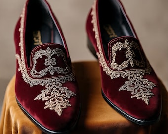 Luxury Velvet Embroidered Loafers – Men’s Party & Wedding Slip-On Shoes