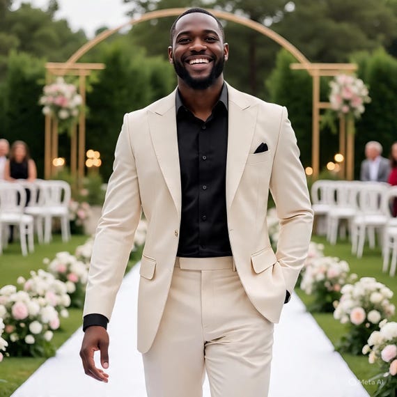 classy formal blazer engagement dress for men Stylish Designer Ivory Two Piece Suit Wedding, Engagement,prom, Anniversary, Groom Wear and Groom Men Suit, Men Slim Fit Suit Shawl Lapel Pattern