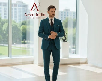 Teal Blue 3 Piece Suit for Men - Slim Fit Custom Groom Wedding Tuxedo Suit