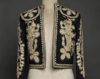 Black Military Style Embroidered Jacket, Men’s Royal Hussar Jacket, Handmade Gold Embroidery Coat, Vintage Prince Jacket, Wedding Groom Jack