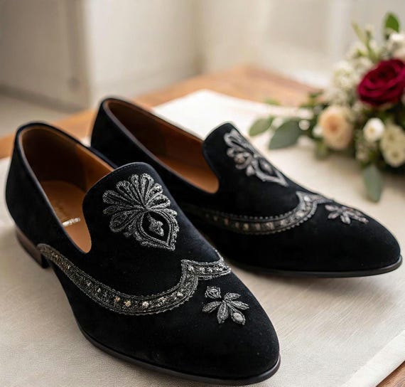 Men Black Velvet Loafers With Embroidery Luxury Slip-on Wedding & Party Shoes - Etsy Men Black Velvet Loafers With Embroidery Luxury Slip-on Wedding & Party Shoes - Etsy