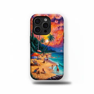 Beach Palm Tree iPhone Case, Ocean Waves Phone Cover,  For iPhone 16 15 14 13 12 11 XR Pro Max Samsung Galaxy S25 S24 S23 S22 Ultra