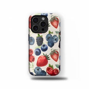Summer Berries Fruit Phone Case, Cute Phone Case, Strawberries, Blueberries, Gifts for Her, Tough Phone Case, Popular Phone Case