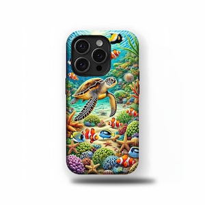 Underwater World Phone Case, Turtle Phone Case, Coastal For iPhone 16 15 14 13 12 11 XR Pro Max Samsung Galaxy S25 S24 S23 S22 Ultra