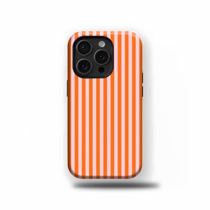 Orange Striped Phone Case, Retro Minimalist Aesthetic Lines For iPhone 16 15 14 13 12 11 Pro Max Plus , Samsung Galaxy S24 S23 S22 S20 Ultra