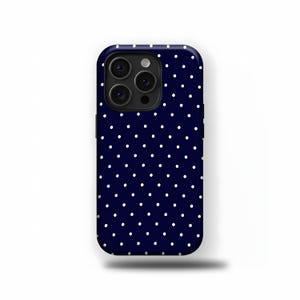 Navy Blue Polka Dot Phone Case ,Blue and White Case For iPhone 16 15 14 13 12 11 Pro Max 8 Plus X, Samsung Galaxy S24 S23 S22 S20 Ultra