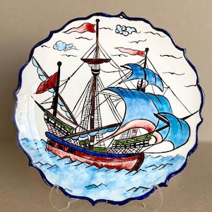 Handmade Turkish Ceramic Tile, Ottoman Style Ceramic Tile, Custom Handmade Ceramic Tile, Turkish Iznik Tile Art, Galleon Tile, Turkish Tile