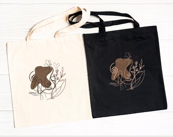 Bolsa de lona de algodón con arte lineal abstracto: bolso de trabajo minimalista
