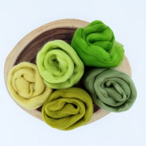 Merino Wool Roving Color Sets  | GREEN | 50g./1.7oz | Needle Felting, Wet Felting, Spinining Yarn, Fiber Arts, Chunky Yarn Supplies Kit