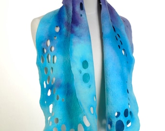 Hand Felted Extra Soft Natural  Merino Wool and Silk Embellished Shawl Wearable Art, Silk Scarf, Shawl, Fashion Accessory