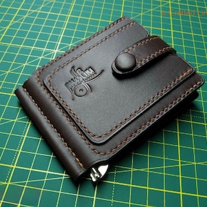 Patrón de billetera de cuero con clip para billetes / Tarjetero plegable delgado con clip para billetes / PDF digital