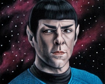 Star Trek Quinto as Spock Original Hand Painted Black Velvet Painting Mondo Artist