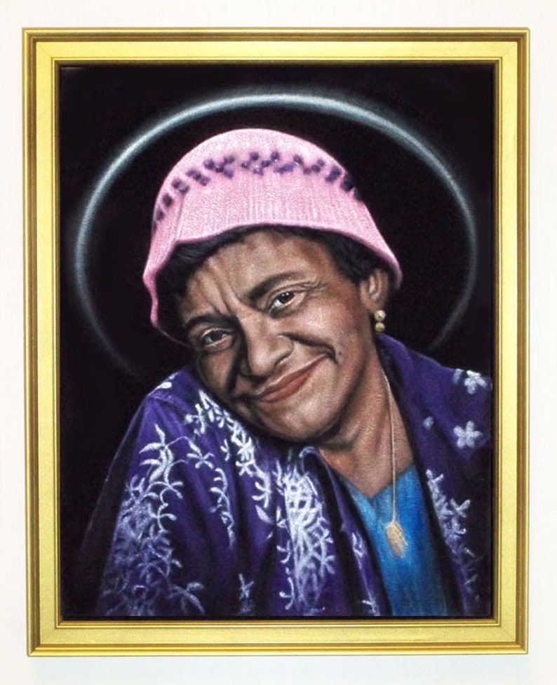 Jackie Moms Mabley Black Velvet Painting Realistic Portrait Comedy Icon One of Kind Hand Painted Mondo Artist Framed image 2