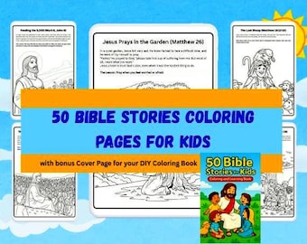 Bible Story Coloring Book for Kids: 50 Pages, Sunday School (PDF Download)
