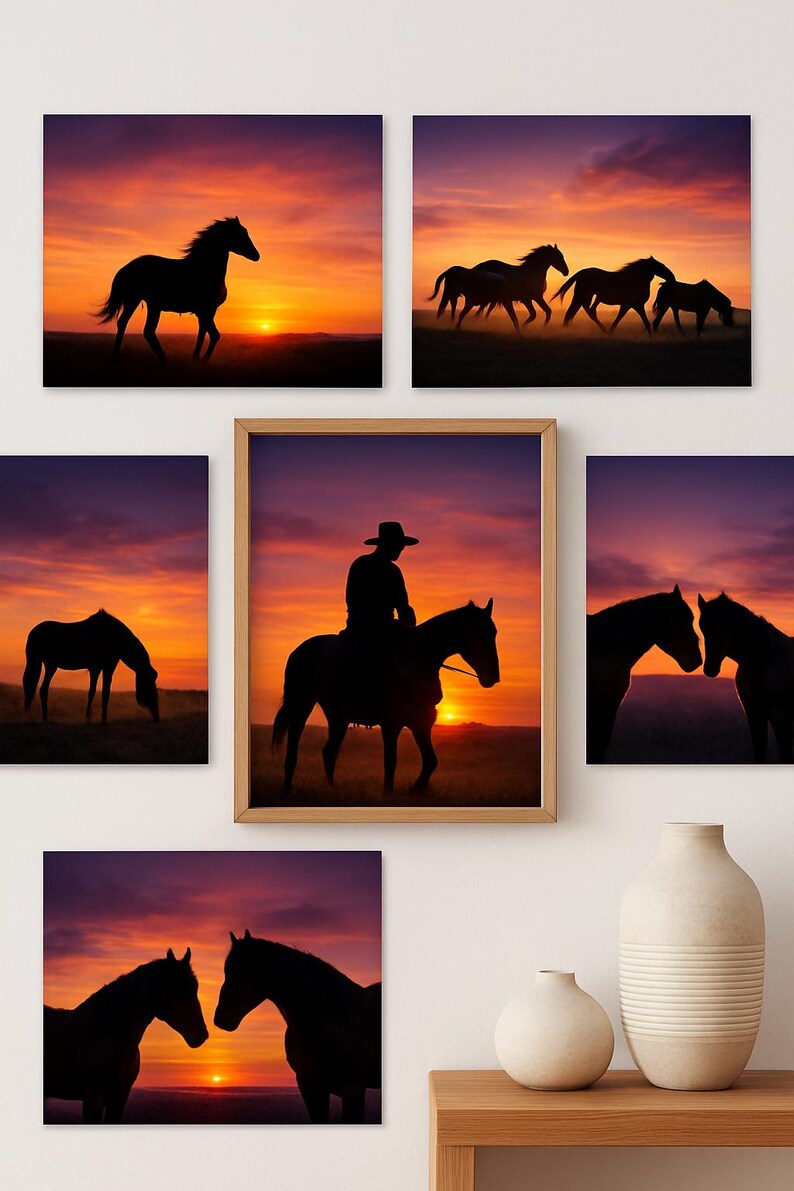 Western Dreams | Printable Sunset Horse Wall Art Bundle | Digital Horse ...