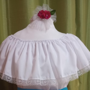 White Bomba blouse with lace trim (Jíbara, Bomba or Campesina Blouse), Made to order. Girls or ladies. Any size