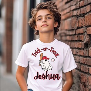T-shirt Baseball Ghost pour jeunes, T-shirt Halloween Trick or Treat