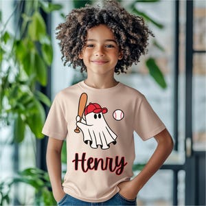 T-shirt personnalisé Baseball Ghost pour jeunes, T-shirt Halloween pour enfant