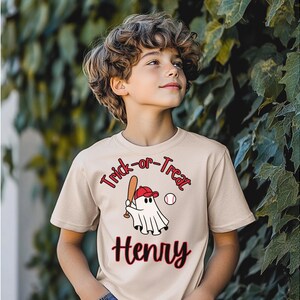 T-shirt d'Halloween fantôme baseball pour jeune, chemise Trick or Treat pour jeune