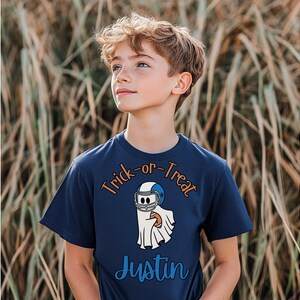 T-shirt d'Halloween pour enfant, fantôme de football, ambiance effrayante, personnalisé