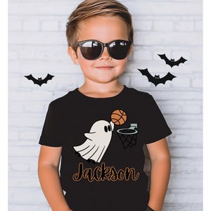 T-shirt de basket-ball fantôme drôle pour tout-petit, chemise d'Halloween personnalisée