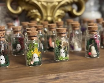 Lost Soul - Ghost figure in jar with natural moss and dried flowers
