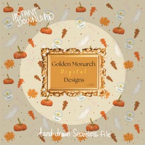 Fall Cozy Pumpkin Seamless Pattern Hand Drawn PNG Download Digital Paper Sublimation Continuous Pattern Fabric Surface Design File